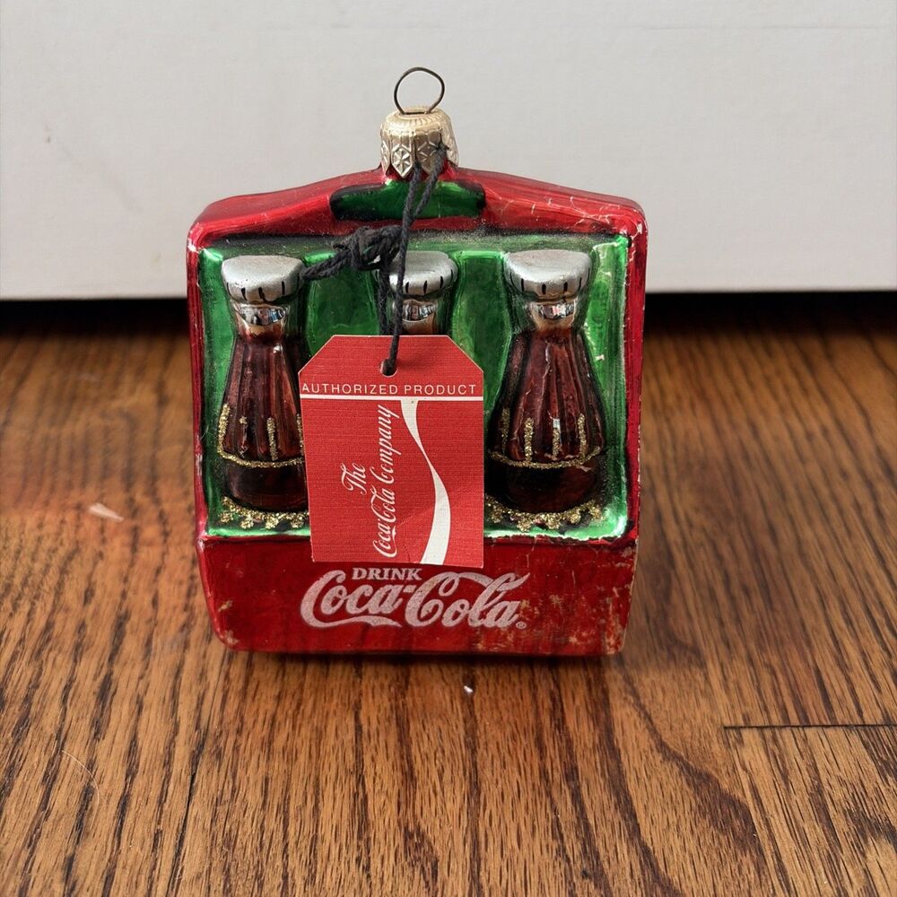 1996 Kurt Adler Polonaise Coca Cola Glass Ornament 6 Pack Coke Bottle Soda Pop